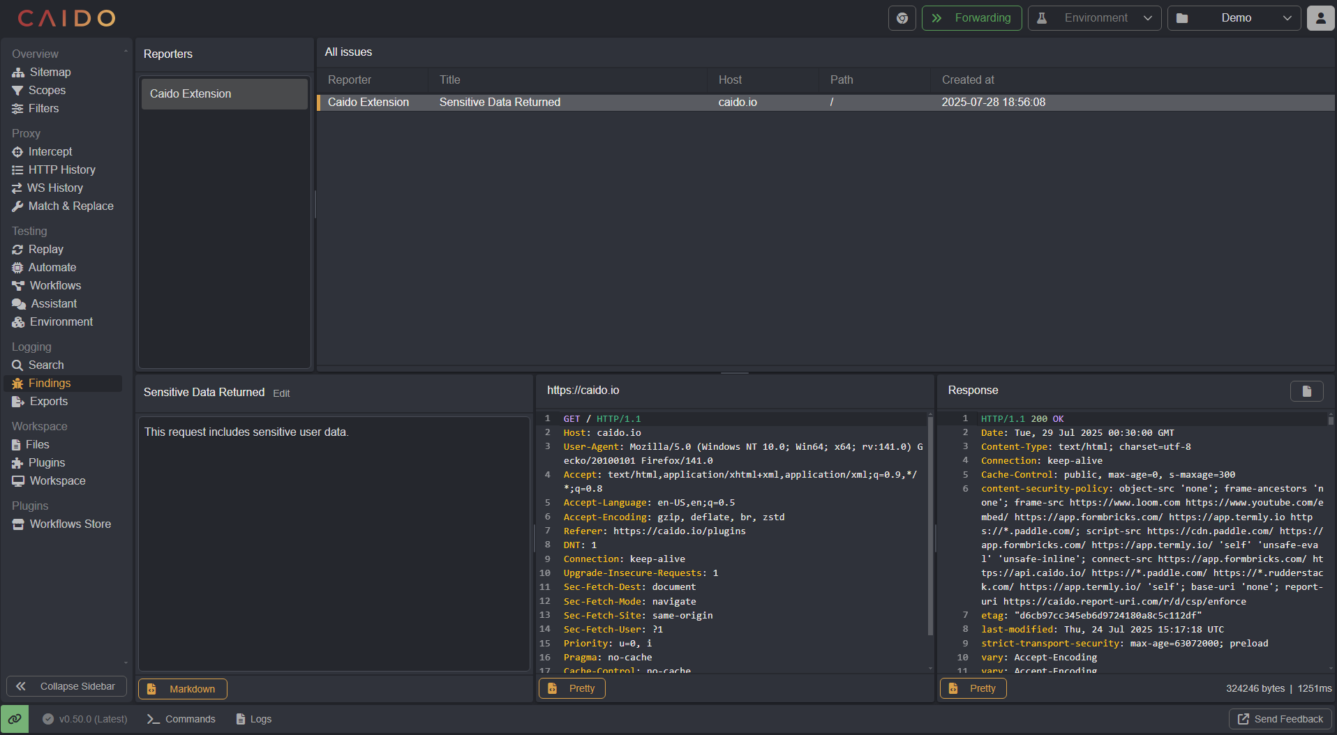 The Findings interface.