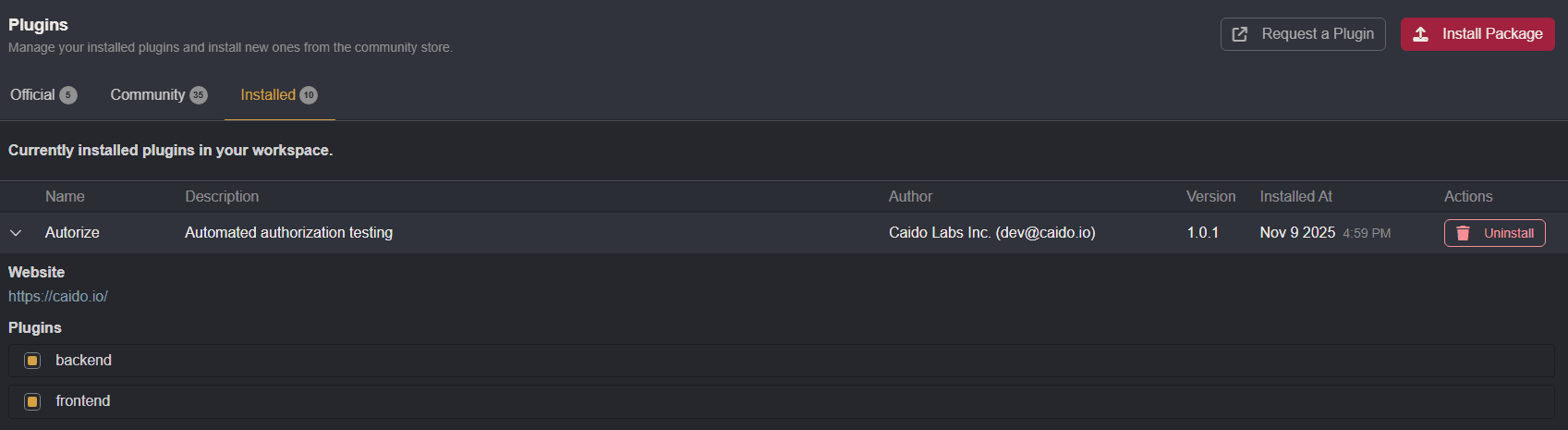 Plugin components selection.